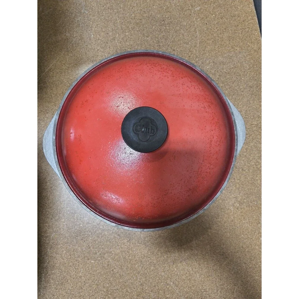 Vintage 1970s Club Aluminum Red Harvest Dutch Oven Pot Lid 10 Inch 4 Qt